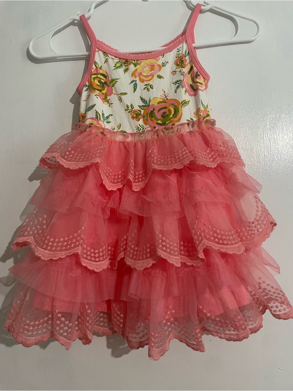Matilda Jane Coral Floral Tiered Tulle Dress